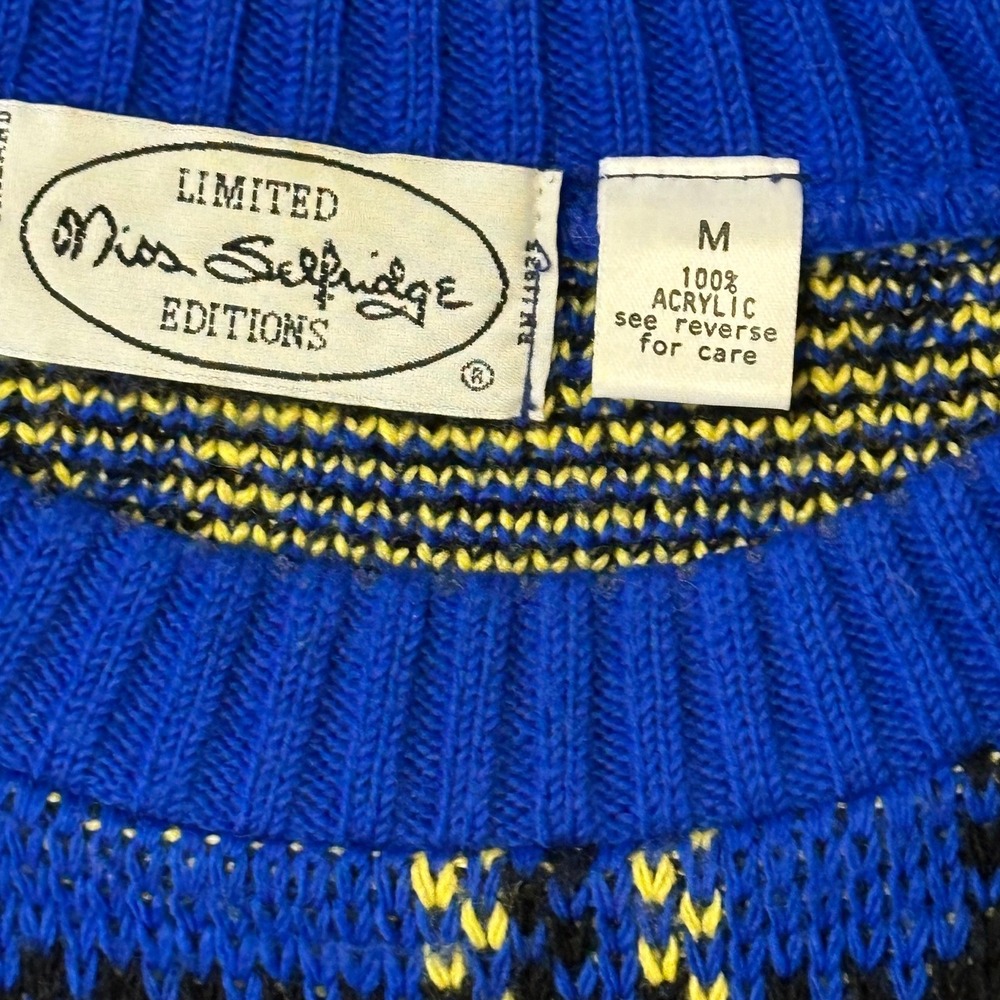 Miss Selfridge Sweater Womens Size M Blue Yellow Plaid Knit Crewneck Long Sleeve - Picture 2 of 6